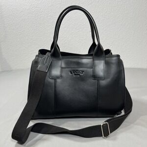 Lucky Brand Womens Vegan Leather Black Satchel Tote Bag Top Handle Crossbody